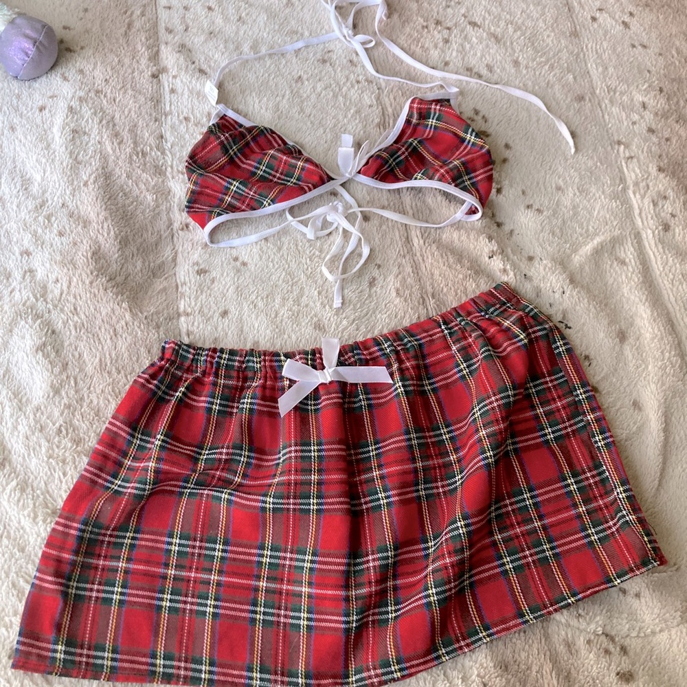 Cute plaid mini skirt set